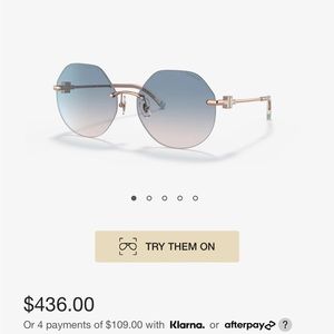 Tiffany & Co dark blue gradiant rimless sunglasses w/ Tiffany logo on gold arms